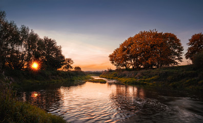 Empty autumn landscape at the sunset with copy space