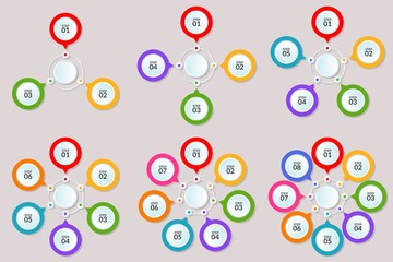 Set of Infographic template of step or workflow diagram 3-8 steps