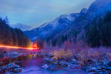 Mountain river valley landscape,Mountain river stream landscape,nightlight