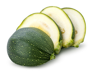 Sliced green squash isolated on white background. Clipping path