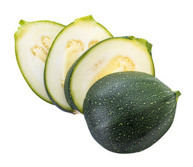 Sliced green squash isolated on white background. Clipping path