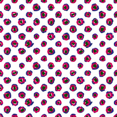 Abstract animal spots seamless pattern. Hand painted polka dots background. Modern trendy gouache stains texture for surface design, textile, wrapping paper, wallpaper, phone case print, fabric.