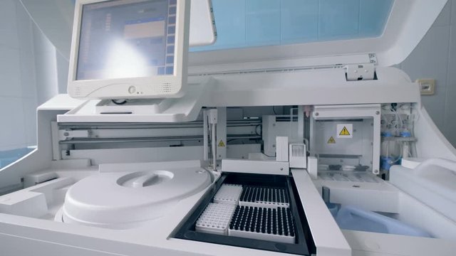 Analyzing machine at a hospital, close up.