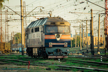 Obraz premium Locomotive on rails. Old russian train