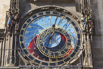Historical medieval astronomical Clock in Prague on Old Town Hall , Czech Republic