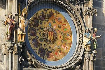 Historical medieval astronomical Clock in Prague on Old Town Hall , Czech Republic