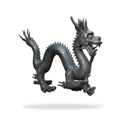 Fototapeta premium Black dragon statue on isolated background with clipping path. Chinese new year powerful symbol.
