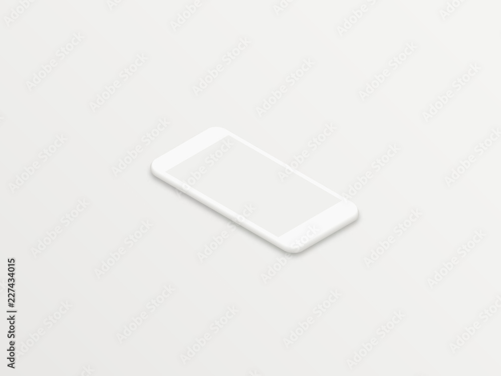 Poster clean white isometric realistic smartphone vector mockup with blank screen on white background. mini