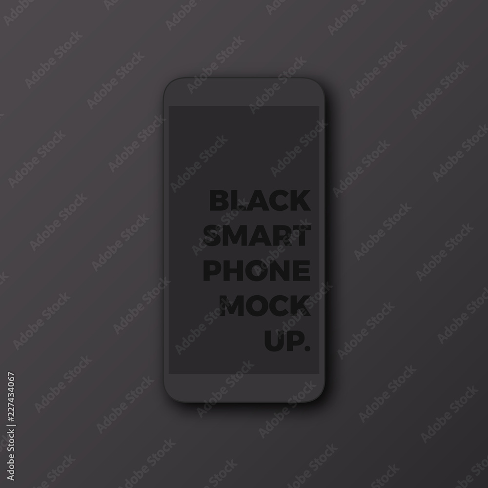 Poster realistic black smartphone vector mockup with blank screen on dark background. minimal user interfac
