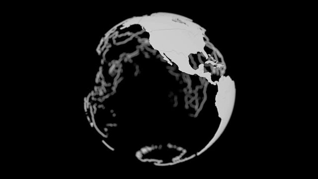White world globe with borders on black background
