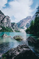 Beautiful view of Lago di Braies or Pragser wildsee, Italy.