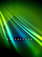 Neon glowing wave, magic energy and light motion background. Vector illustration