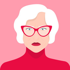 Angry woman. Portrait of a grandmother. Anger and aggression. Vector flat illustration