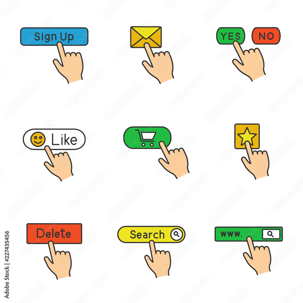 Poster app buttons color icons set