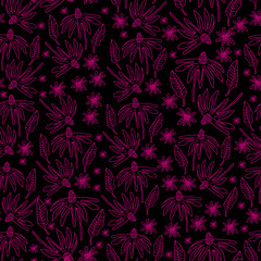 Echinacea Garden-Monochromatic Flowers. Seamless Repeat Pattern Background .