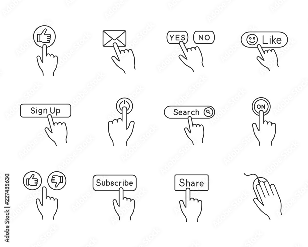 Poster app buttons linear icons set