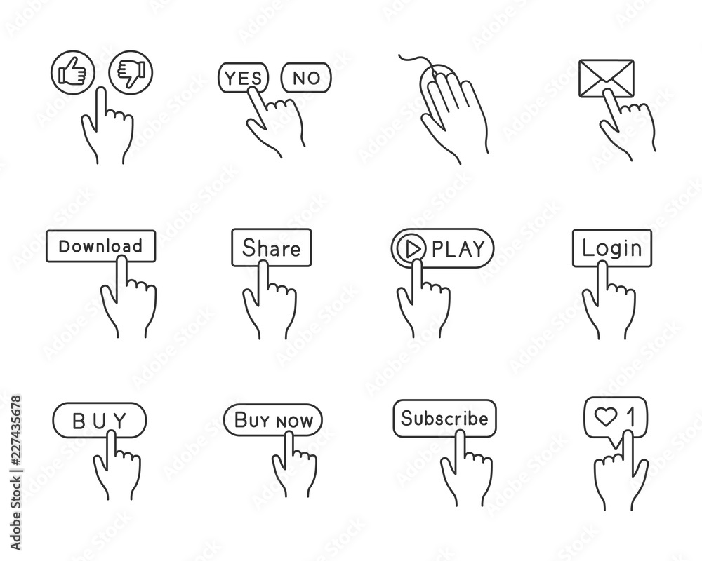 Poster app buttons linear icons set