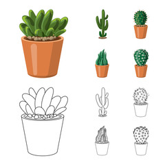 Isolated object of cactus and pot logo. Collection of cactus and cacti stock symbol for web.
