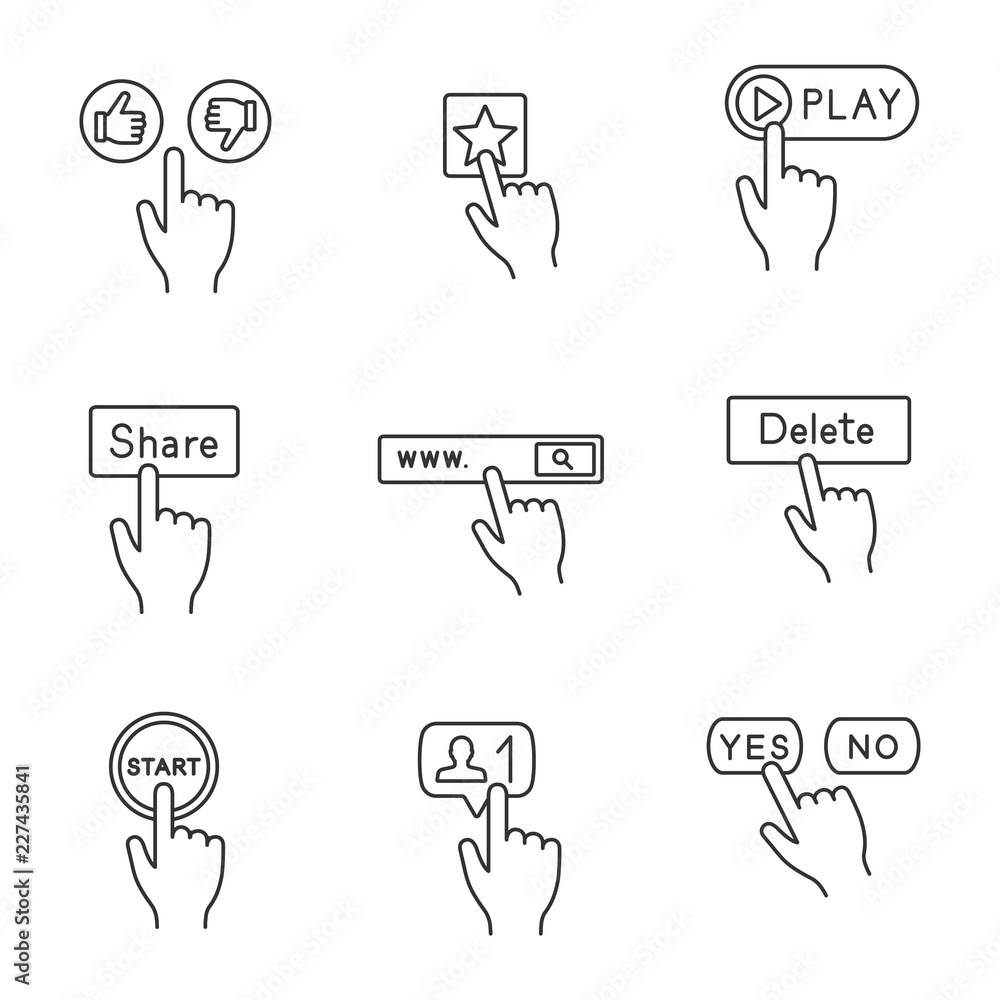 Poster App buttons linear icons set