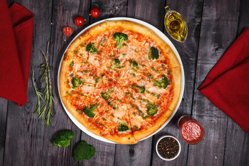 pizza with cheese and broccoli