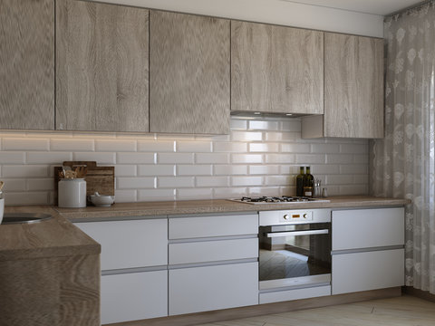 White kitchen contemporary style, 3d images