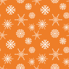Snowflakes. Seamless pattern. Orange and white winter ornament