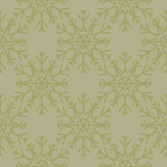 Snowflakes. Seamless pattern. Olive green winter ornament
