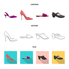 Isolated object of footwear and woman symbol. Collection of footwear and foot vector icon for stock.