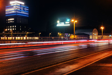 Fototapeta na wymiar Berlin Train Public Transport fast light time exposure reflexion east cross warsaw street