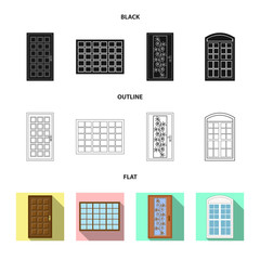 Vector illustration of door and front icon. Collection of door and wooden vector icon for stock.