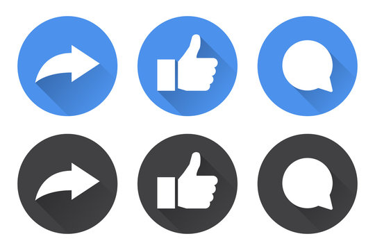 Set Of Share, Like And Comment Icons With Long Shadow