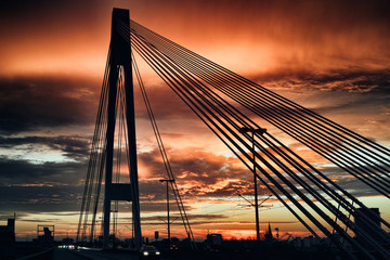 Mannheim Ludwigshafen Germany Bridge red dramatic sky siluette
