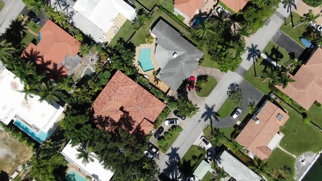 Flying over suburban houses in Miami