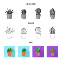 Isolated object of cactus and pot sign. Set of cactus and cacti vector icon for stock.