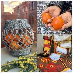 Carnaval de Binche, costume et accessoires traditionnels, oranges 