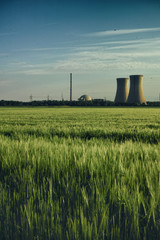 Nuclear Power station romantic germany blue sky green corn