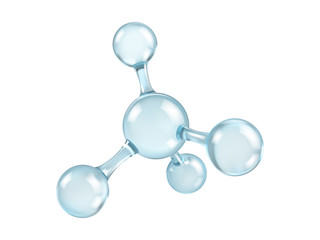 Glass molecule model. Reflective and refractive abstract molecular shape isolated on white background. Vector illustration - obrazy, fototapety, plakaty