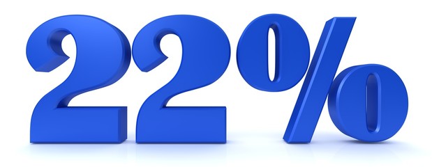 percent percentage sign price off sale 3d 22 % interest rate symbol icon finance discount price offer blue 3d rendering label