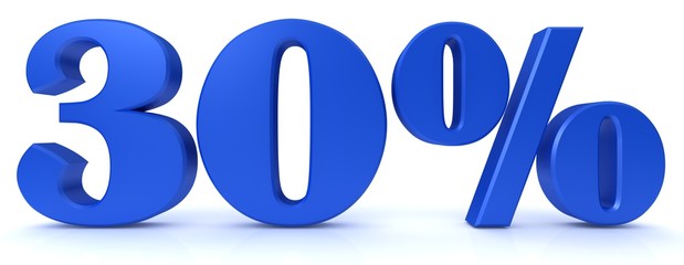 30 % per cent percentage sign percent blue 3d graphic render interest rate sale discount symbol off icon isolated