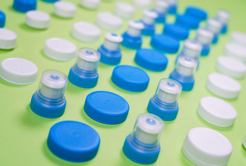 Many different types used or new battery, rechargeable accumulator, alkaline batteries on color...