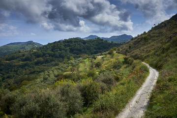 Fototapeta na wymiar strada che percorre i Monti Peloritani in Sicilia