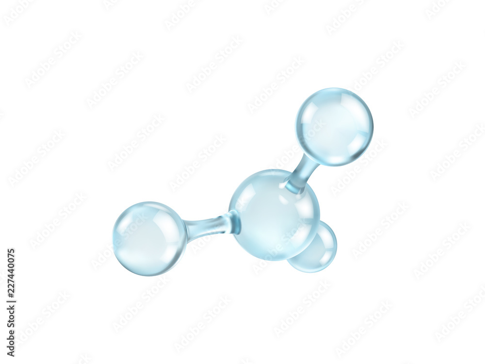 Wall mural glass molecule model. reflective and refractive abstract molecular shape isolated on white backgroun