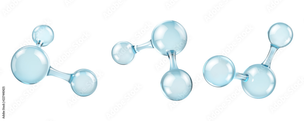 Wall mural glass molecules model. reflective and refractive abstract molecular shape isolated on white backgrou