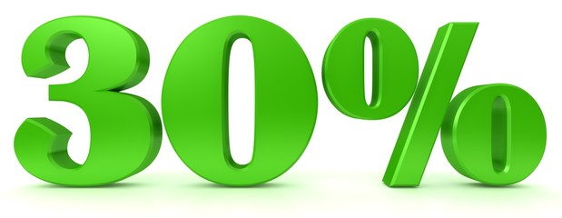 percentage percent sign per cent symbol 30 % green 3d render graphic icon