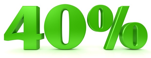 percentage percent sign per cent symbol 40 % green 3d render graphic icon