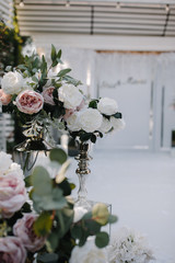 Indoors wedding decoration with fresh flowers