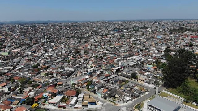 Panorama aerial view of interlagos district in Sao Paulo, horizon of concrete