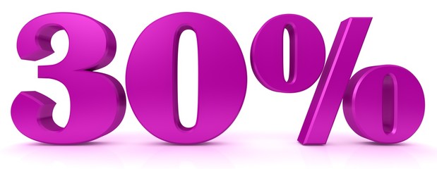percent sign 30 % percentage 3d pink
