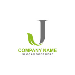 Letter J leaf initial logo template