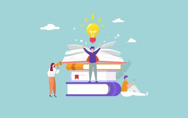 open book with character and light bulb vector illustration concept, can use for, landing page, template, ui, web, mobile app, poster, banner, flyer